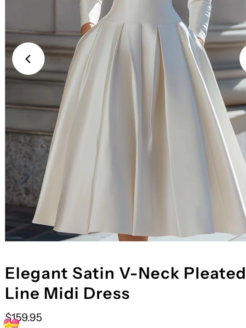 solo Cream Satin V-Neck Pleated A-Line Midi Dress